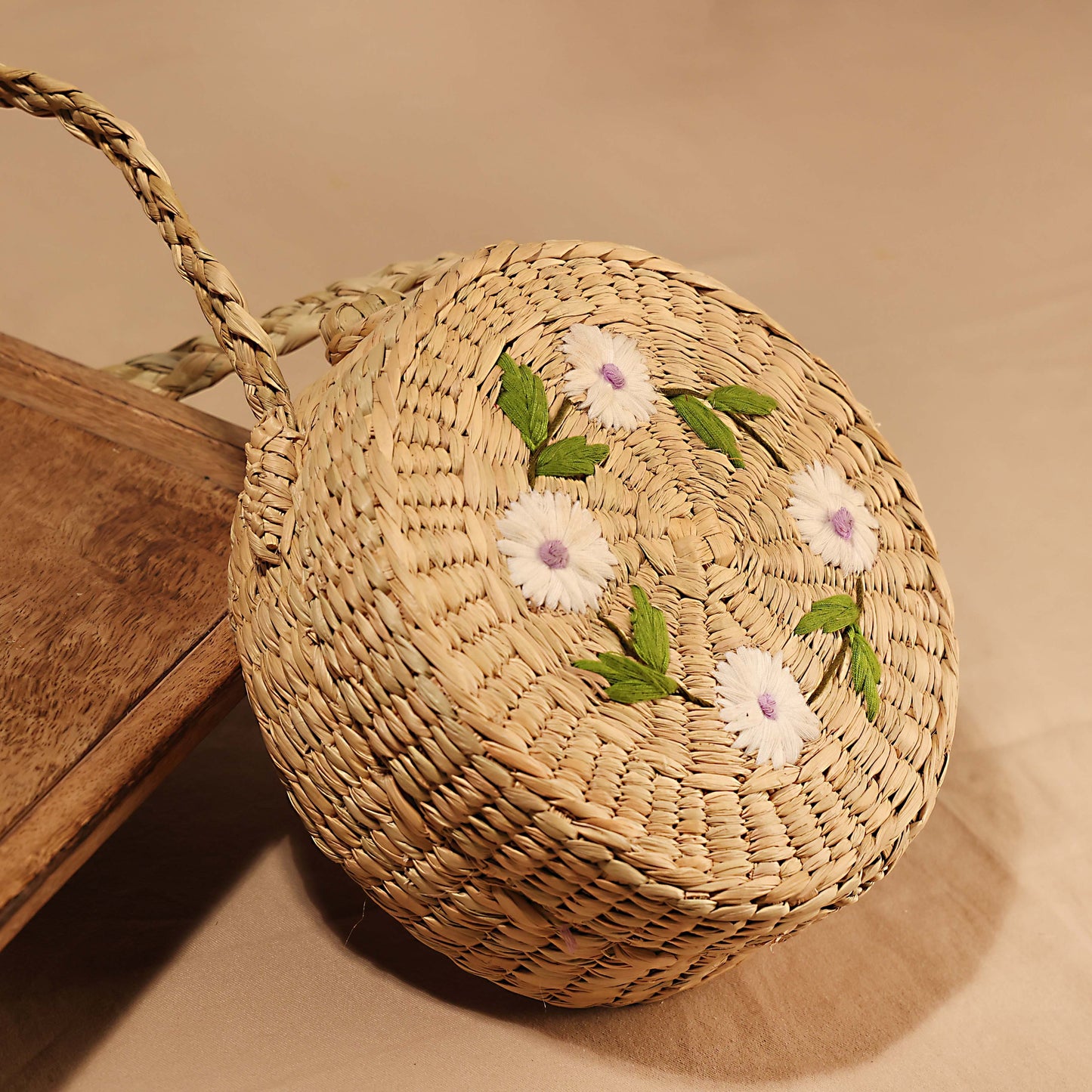 Handwoven Round Rattan Sling Bag For Women