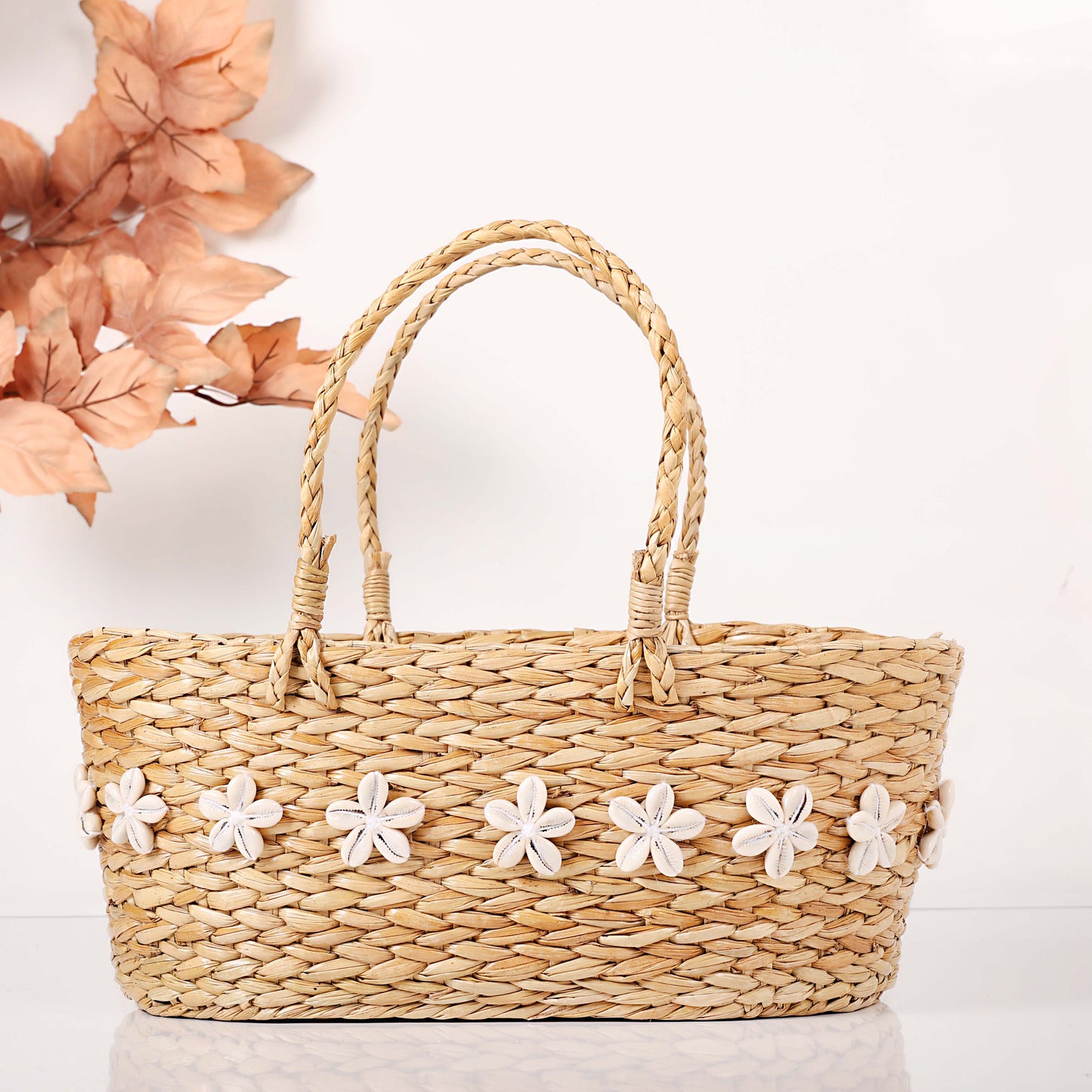 Kauna Grass Shell Basket For Multipurpose Uses (Beige)