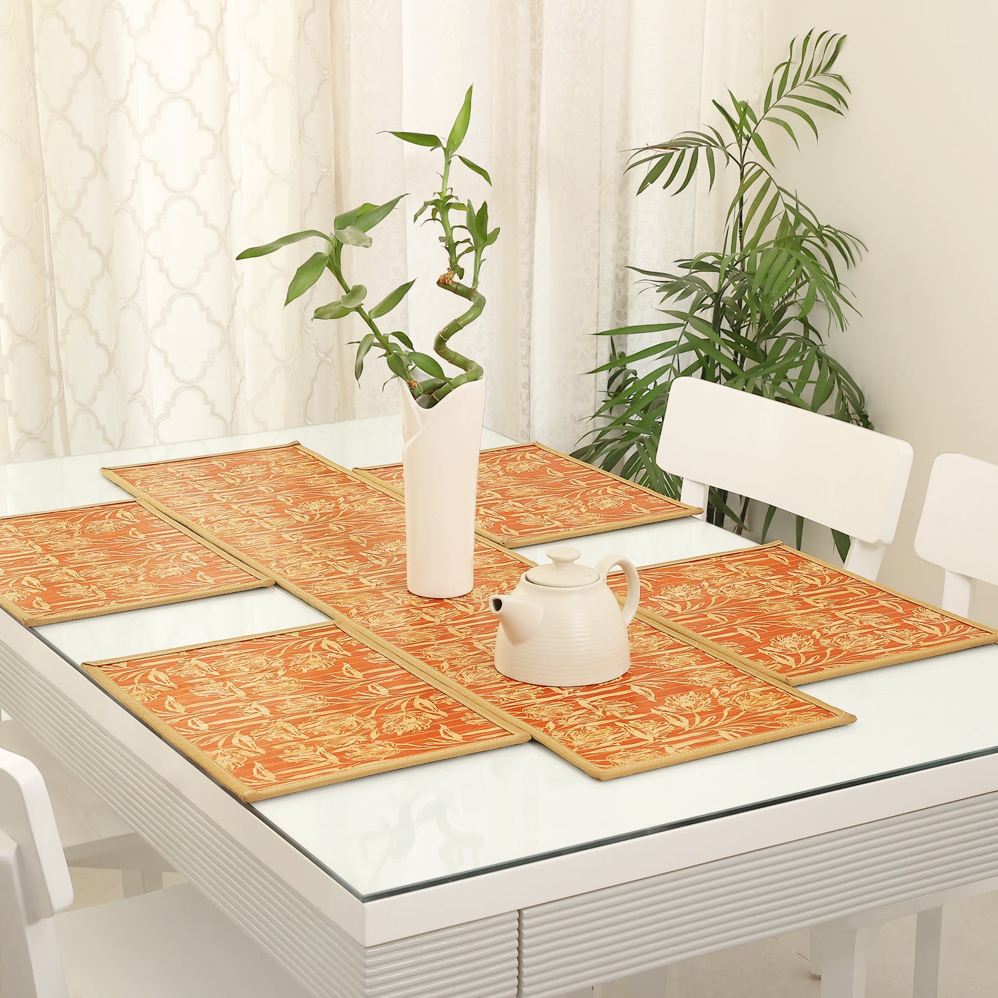Dining Table Mats and Runner Set - Flower Print (Anti-Slip Back) 40% OFF
