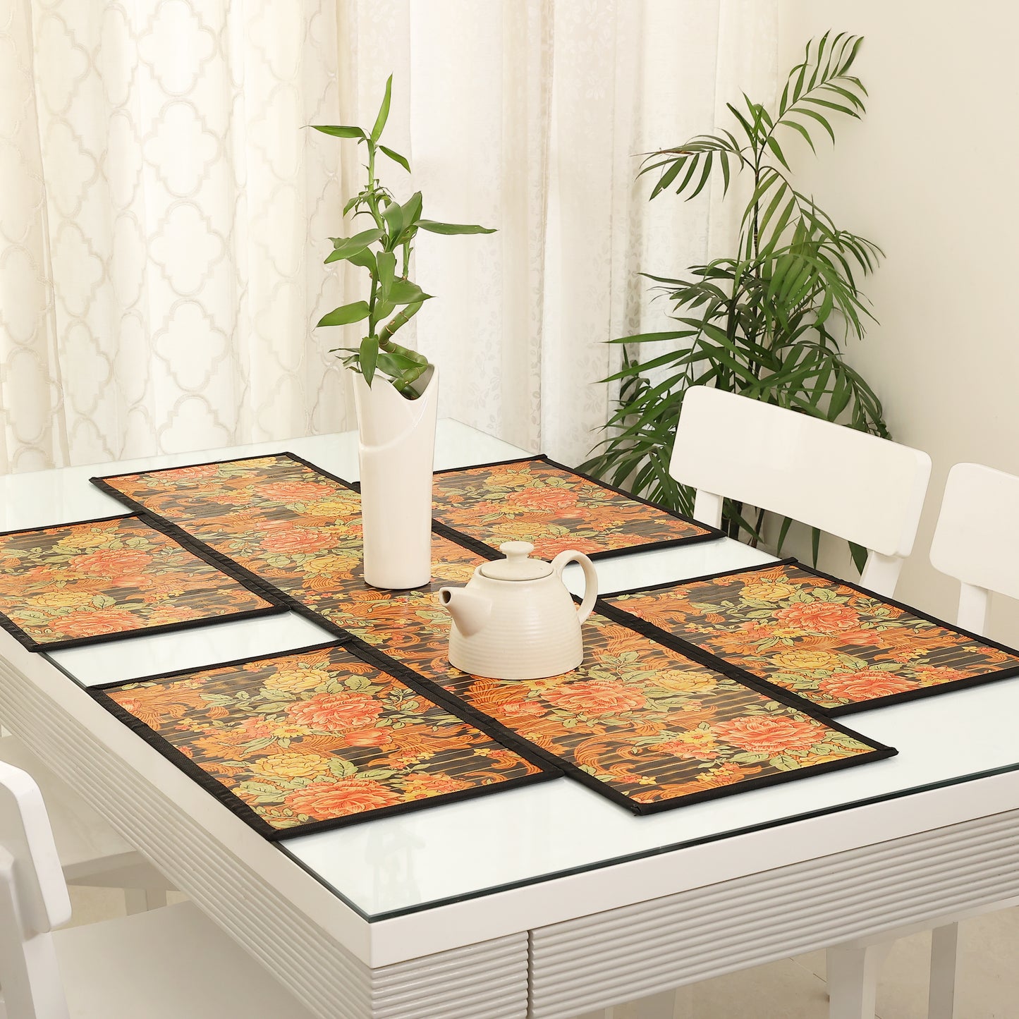 Dining Table Mats and Runner Set - Flower Print (Anti-Slip Back) 40% OFF