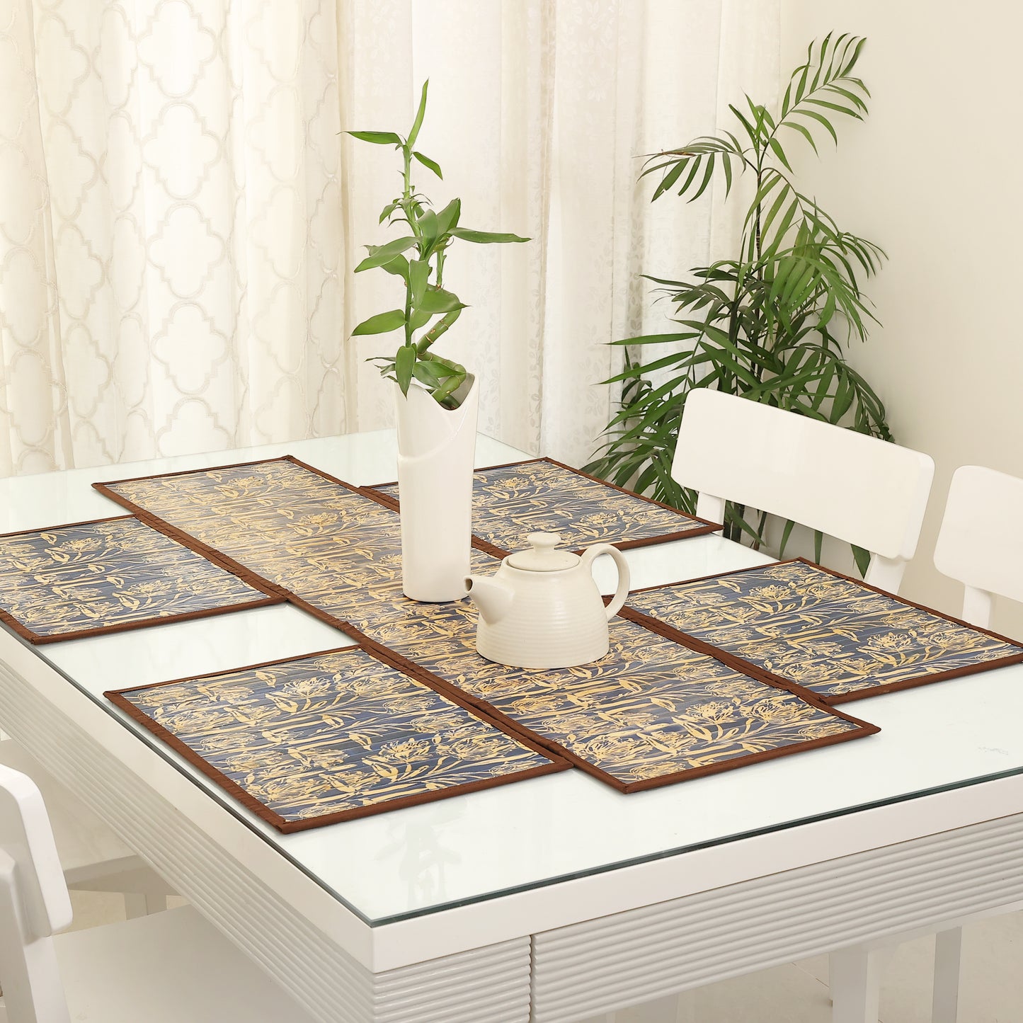 Dining Table Mats and Runner Set - Flower Print (Anti-Slip Back) 40% OFF