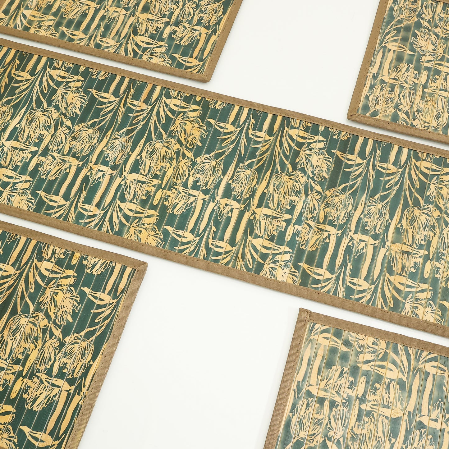 Dining Table Mats and Runner Set - Flower Print (Anti-Slip Back) 40% OFF