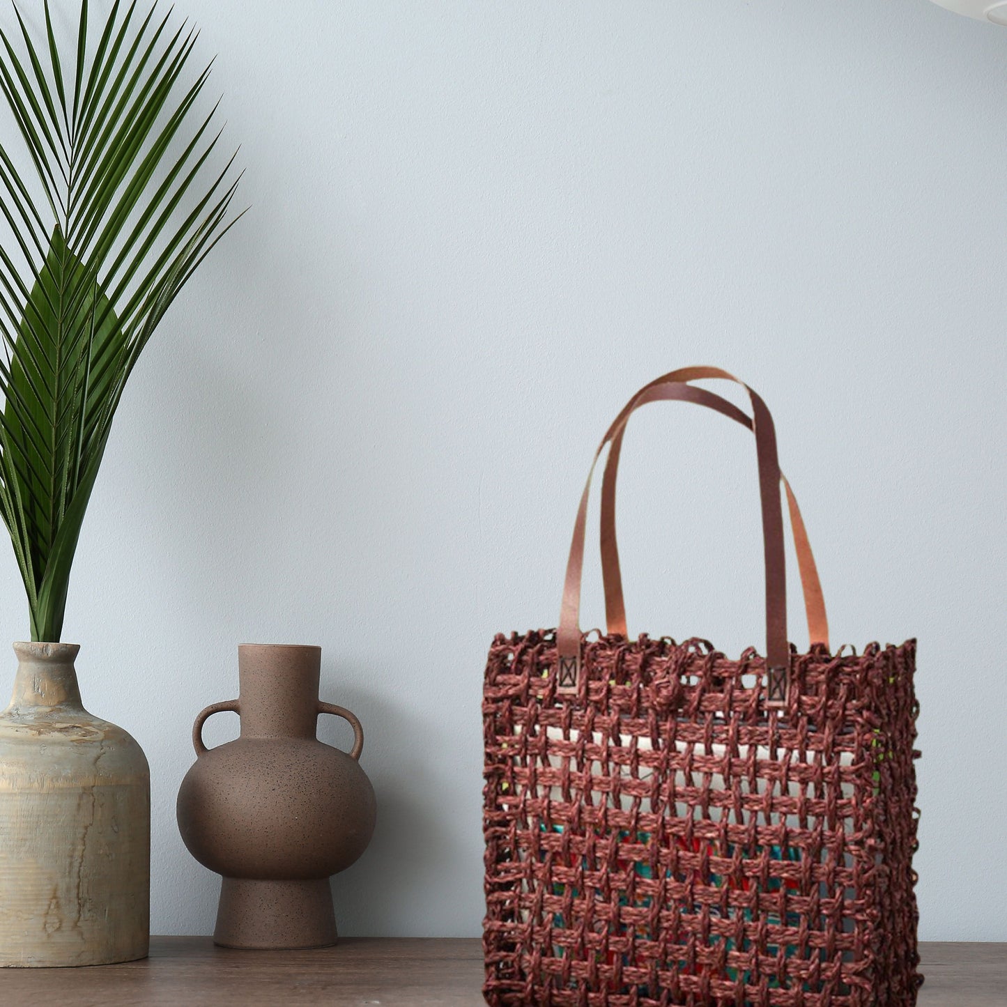 Sabai Grass Mesh Bag For Lunch and Bottle (Brown)