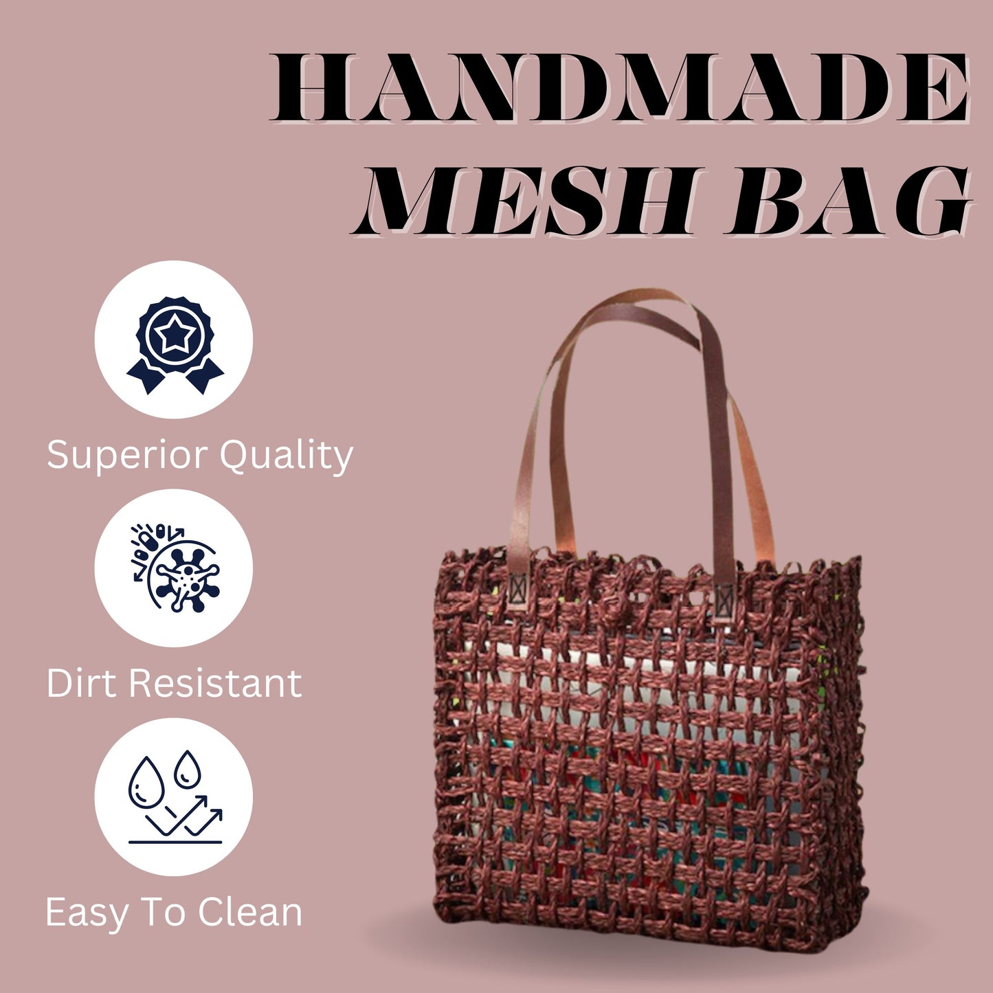 Sabai Grass Mesh Bag For Lunch and Bottle (Brown)