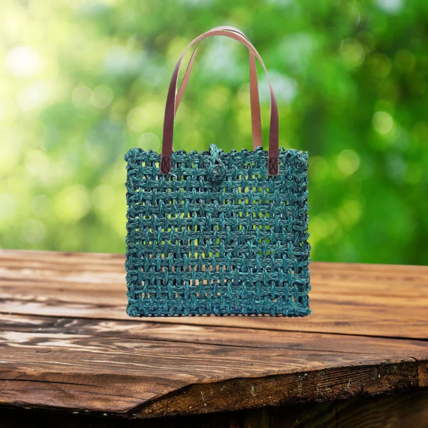 Sabai Grass Mesh Bag For Lunch and Bottle (Teal Blue)