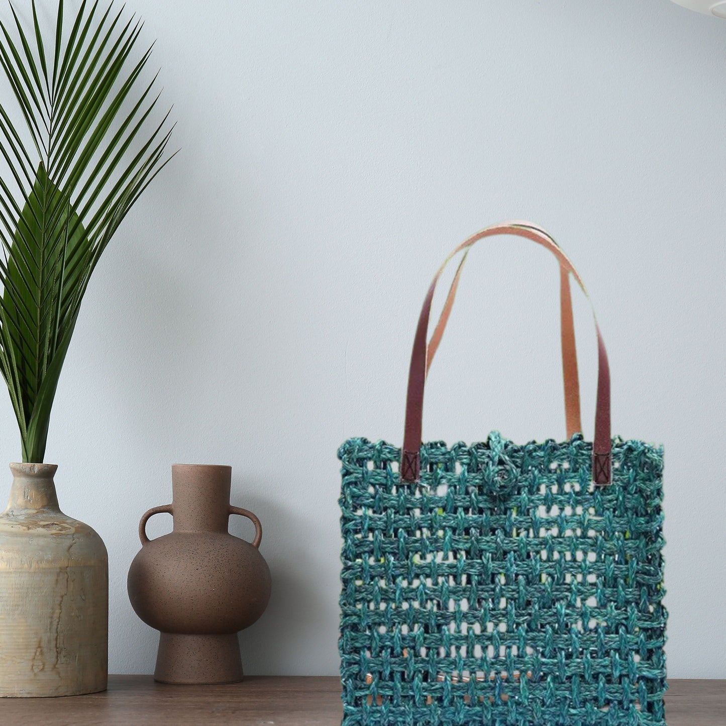 Sabai Grass Mesh Bag For Lunch and Bottle (Teal Blue)