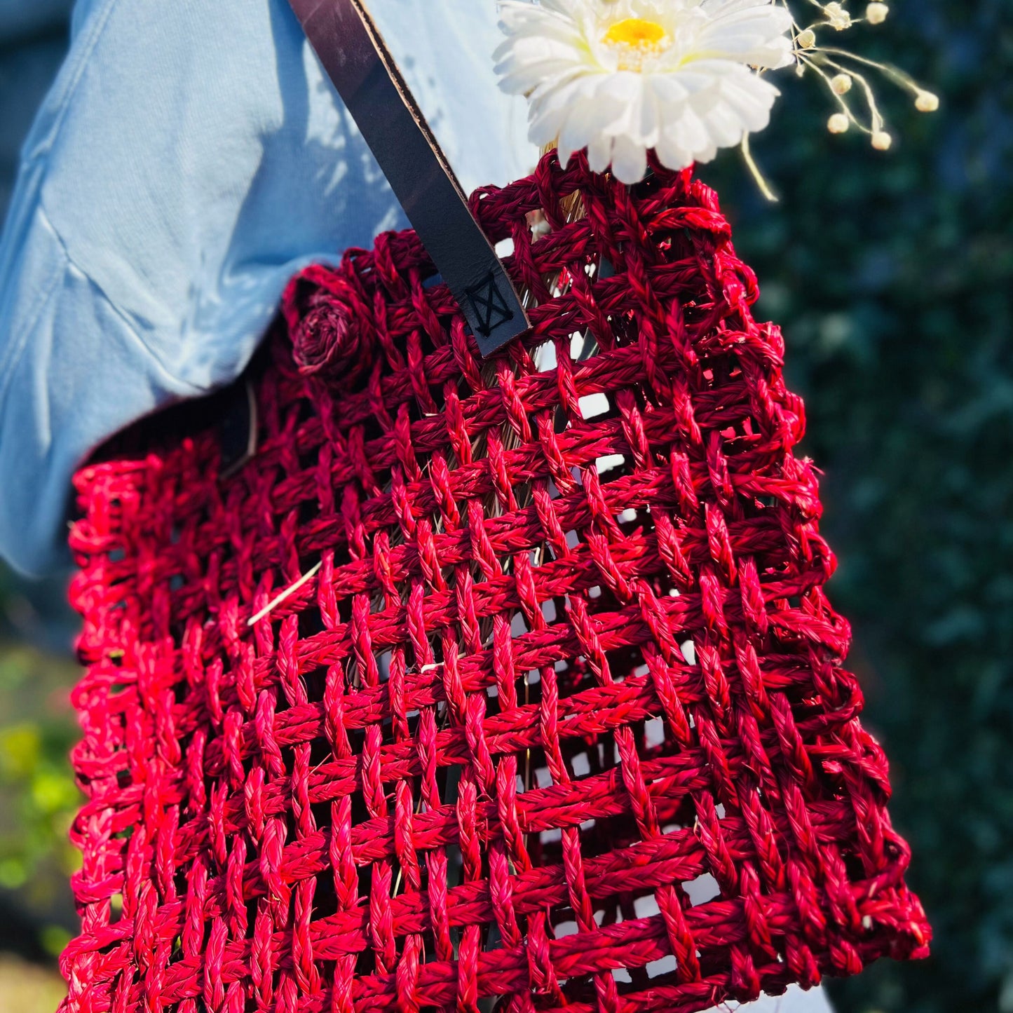 Sabai Grass Mesh Bag For Lunch and Bottle (Cherry Red)