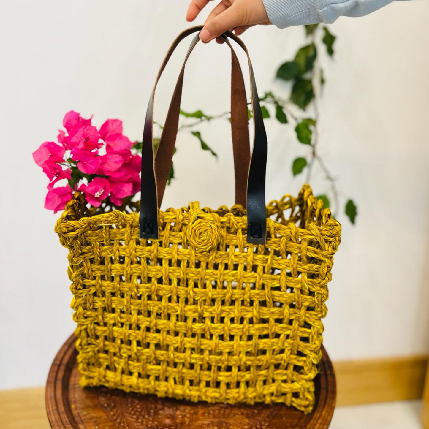 Sabai Grass Mesh Bag For Lunch and Bottle (Yellow)