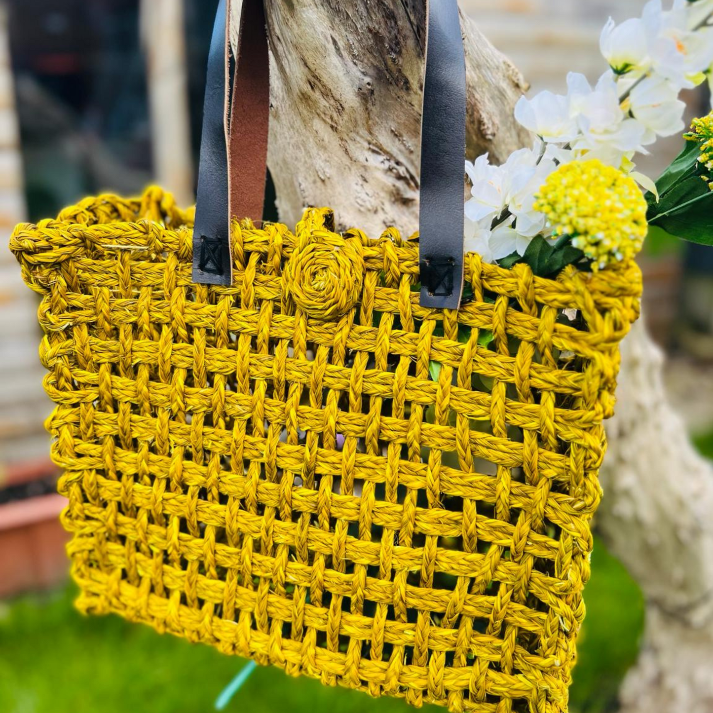 Sabai Grass Mesh Bag For Lunch and Bottle (Yellow)