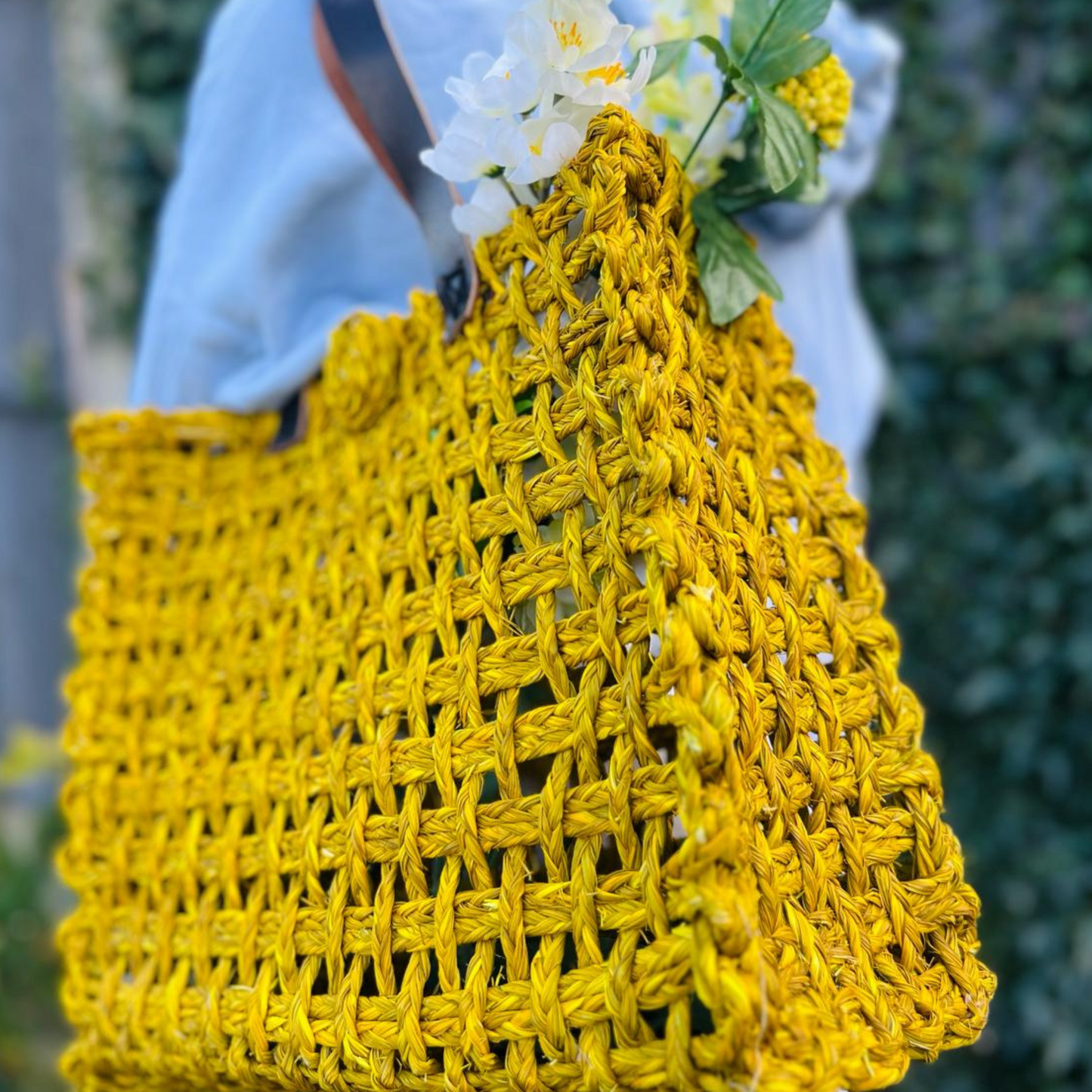 Sabai Grass Mesh Bag For Lunch and Bottle (Yellow)