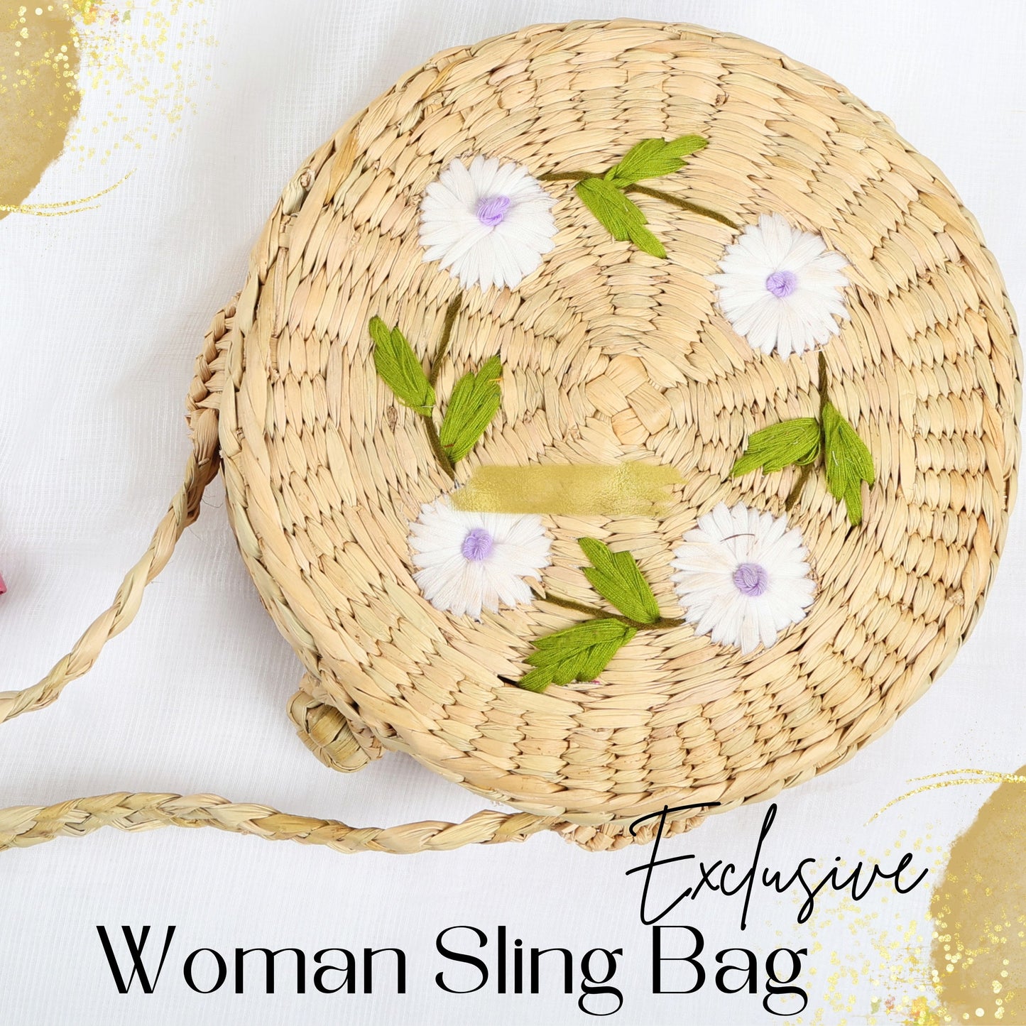 Handwoven Round Rattan Sling Bag For Women