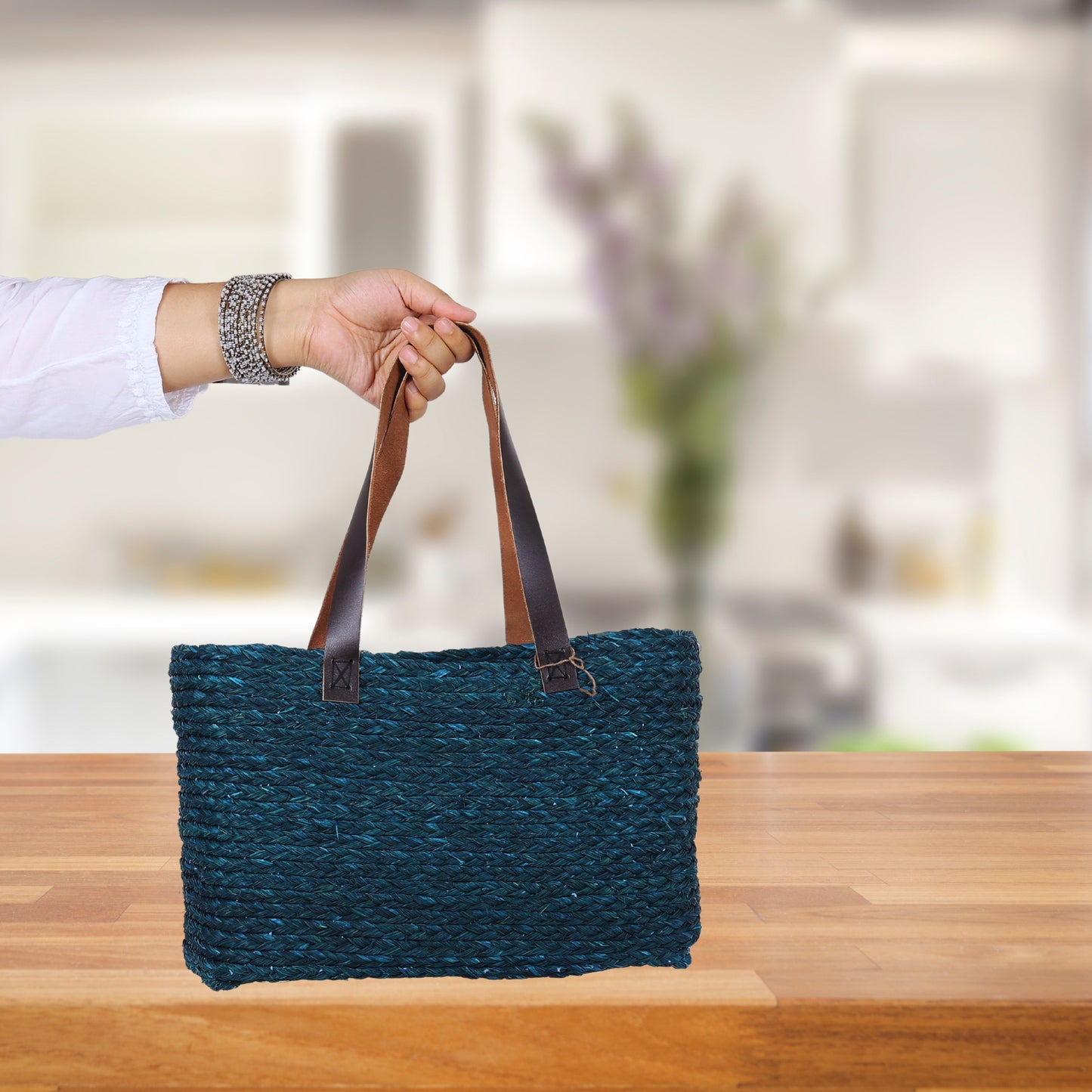 Handmade Sabai Grass Shopping Bag (Blue)
