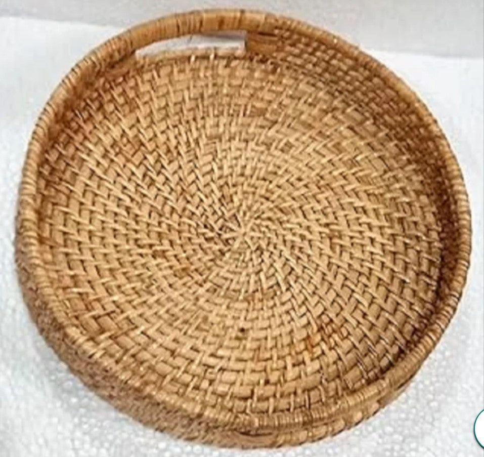 Handmade Cane Handle Round Tray