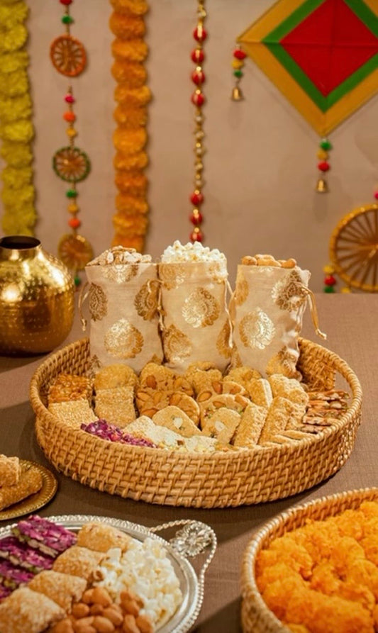 Handmade Cane Handle Round Tray