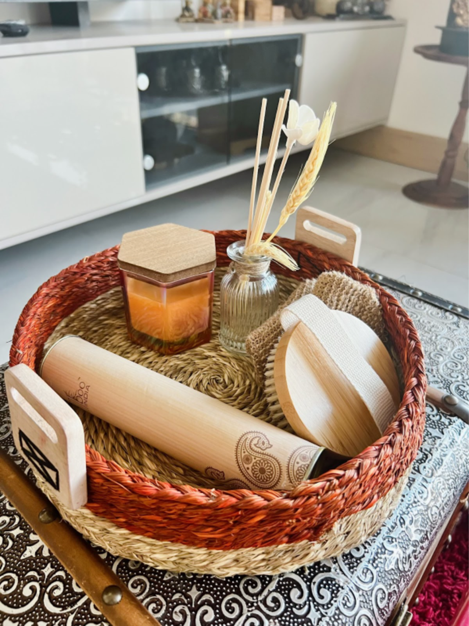 Handmade Sabai grass dual tone organiser set of 3 - Brown Natural