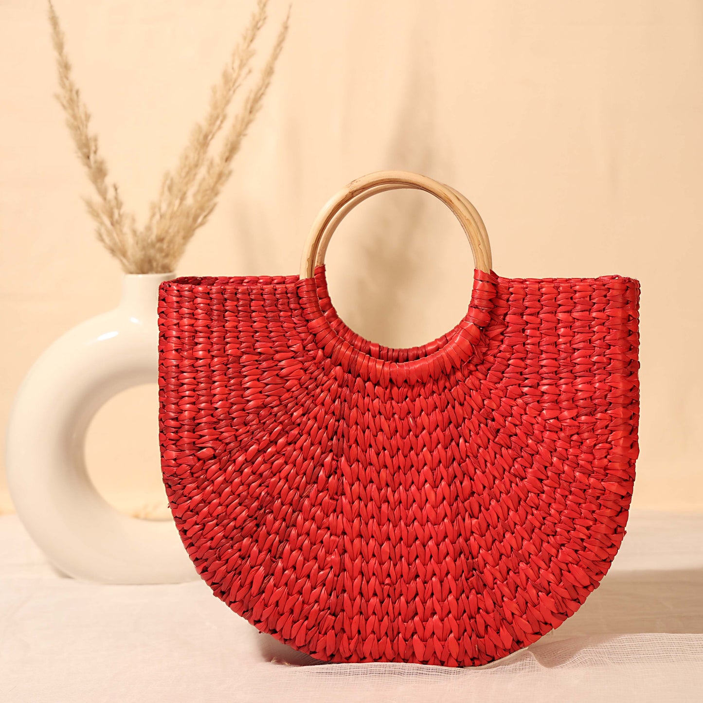 Elegant Red U-Shaped Boho Bag and basket for Women