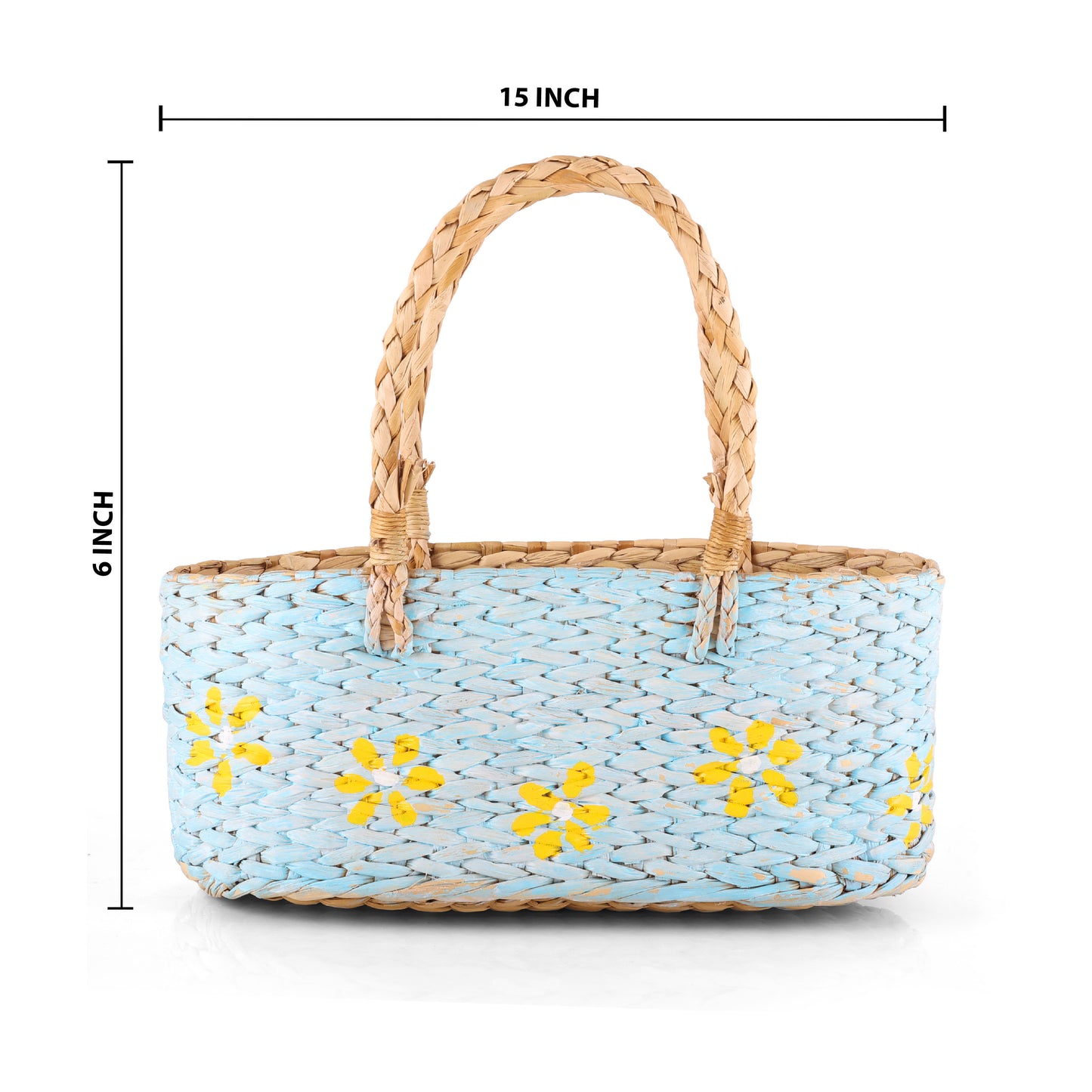 Kauna Grass Floral Hamper Basket For Multipurpose (Blue & Yellow)