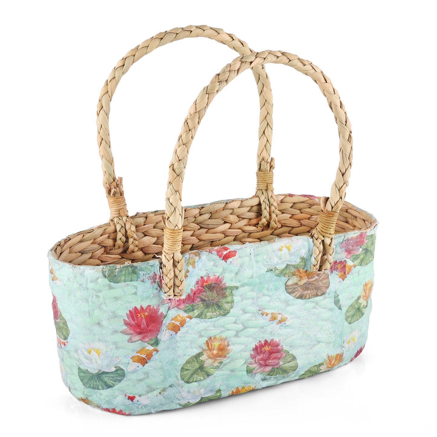 Kauna Grass Floral Hamper Basket For Multipurpose (Light Blue)