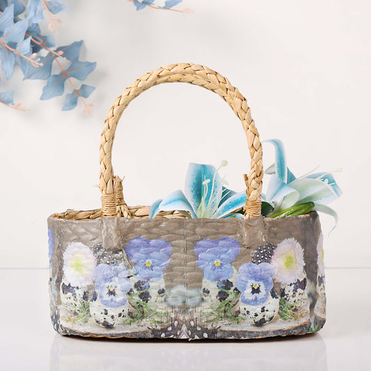 Kauna Grass Floral Hamper Basket For Multipurpose (Blue & Grey)