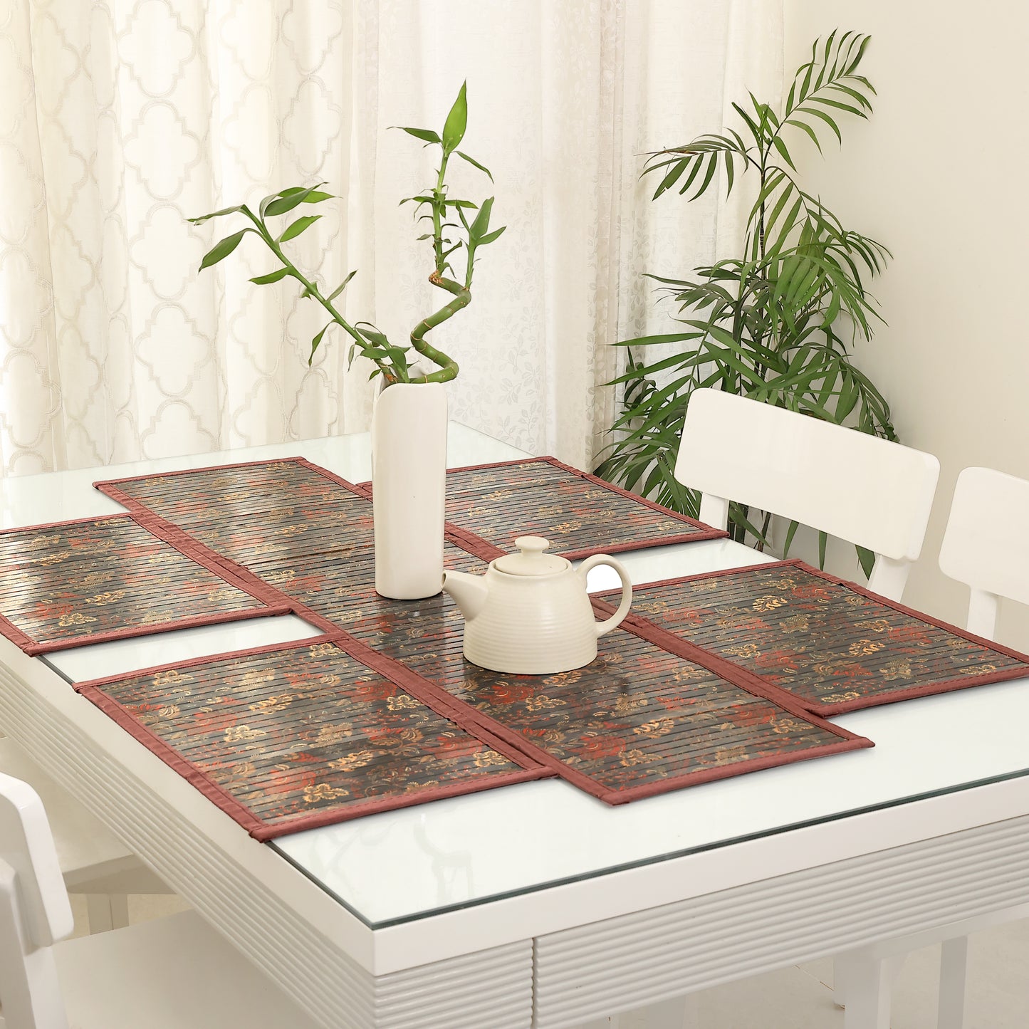 Dining Table Mats and Runner Set - Flower Print (Anti-Slip Back)   40% OFF