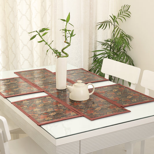 Dining Table Mats and Runner Set - Flower Print (Anti-Slip Back)