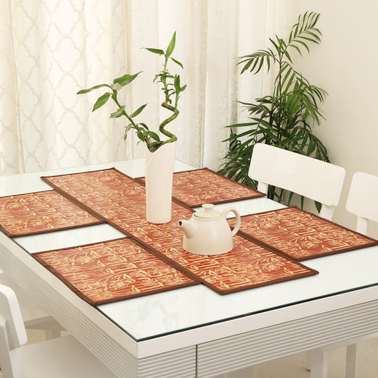 Dining Table Mats and Runner Set - Flower Print (Anti-Slip Back)