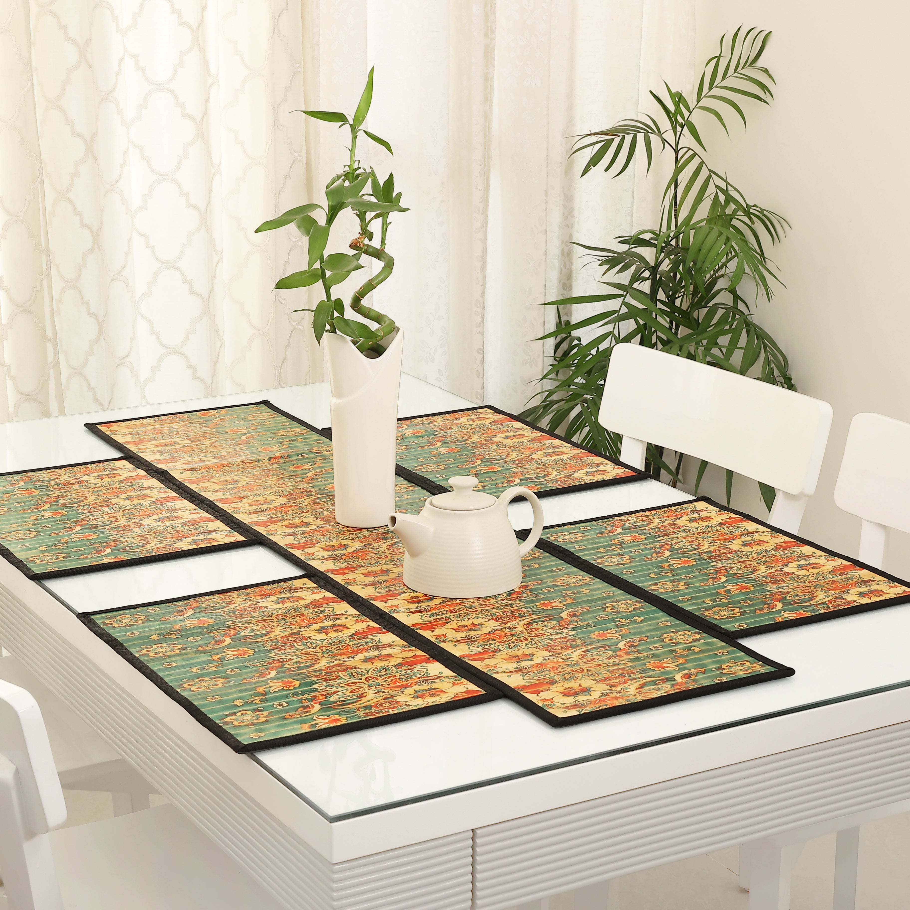 Dining Table Mats and Runner Set - Flower Print (Anti-Slip Back) 40% O ...