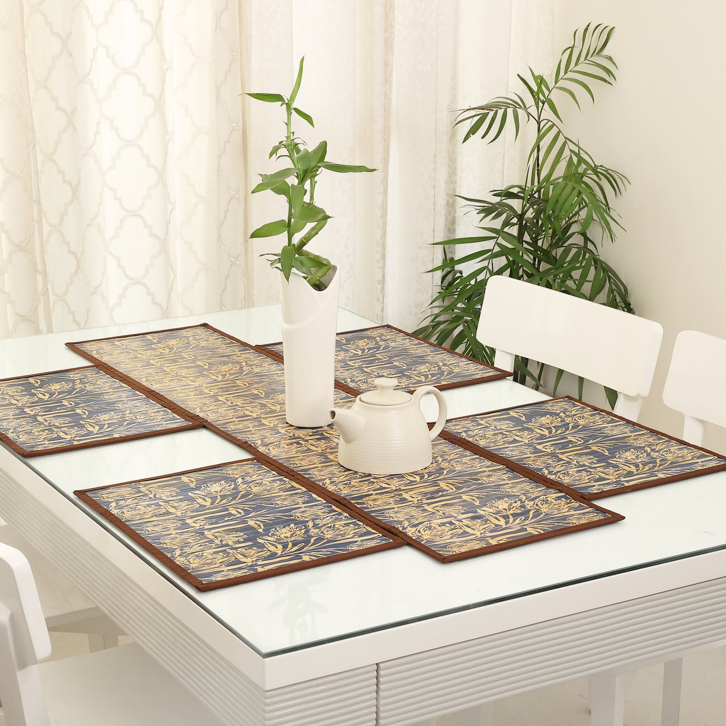 Dining Table Mats and Runner Set - Flower Print (Anti-Slip Back)   40% OFF