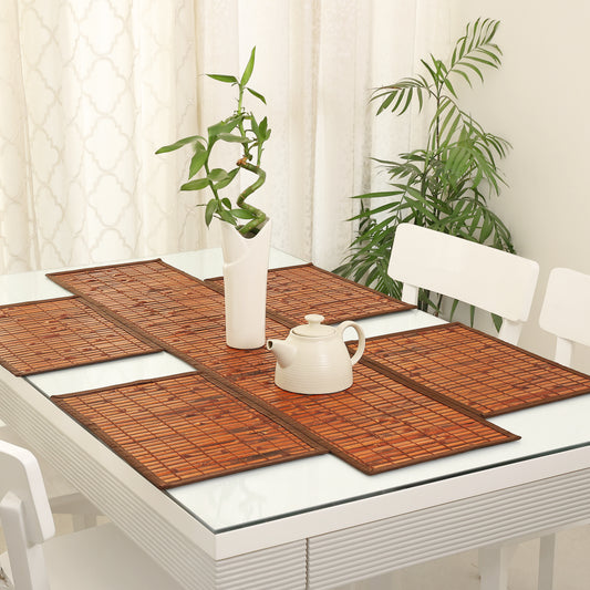 Dining Table Mats and Runner Set - Burnt Bamboo (Reversible)     40% OFF