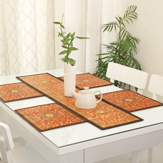 Dining Table Mats and Runner Set - Flower Print (Anti-Slip Back)