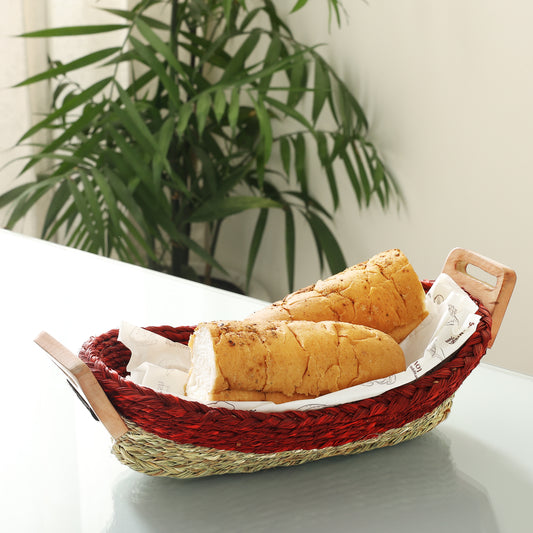 Handmade Sabai Grass Bread Basket (Red)