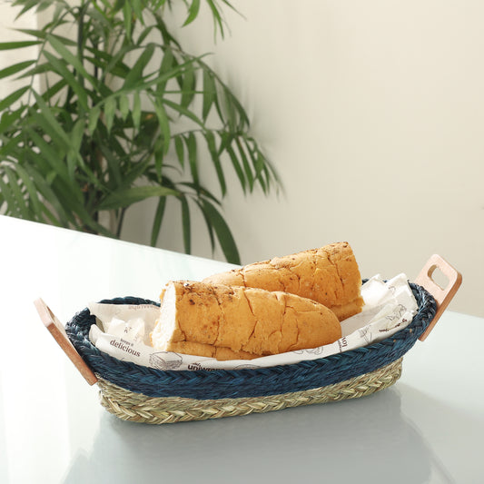 Handmade Sabai Grass Bread Basket (Teal Blue)