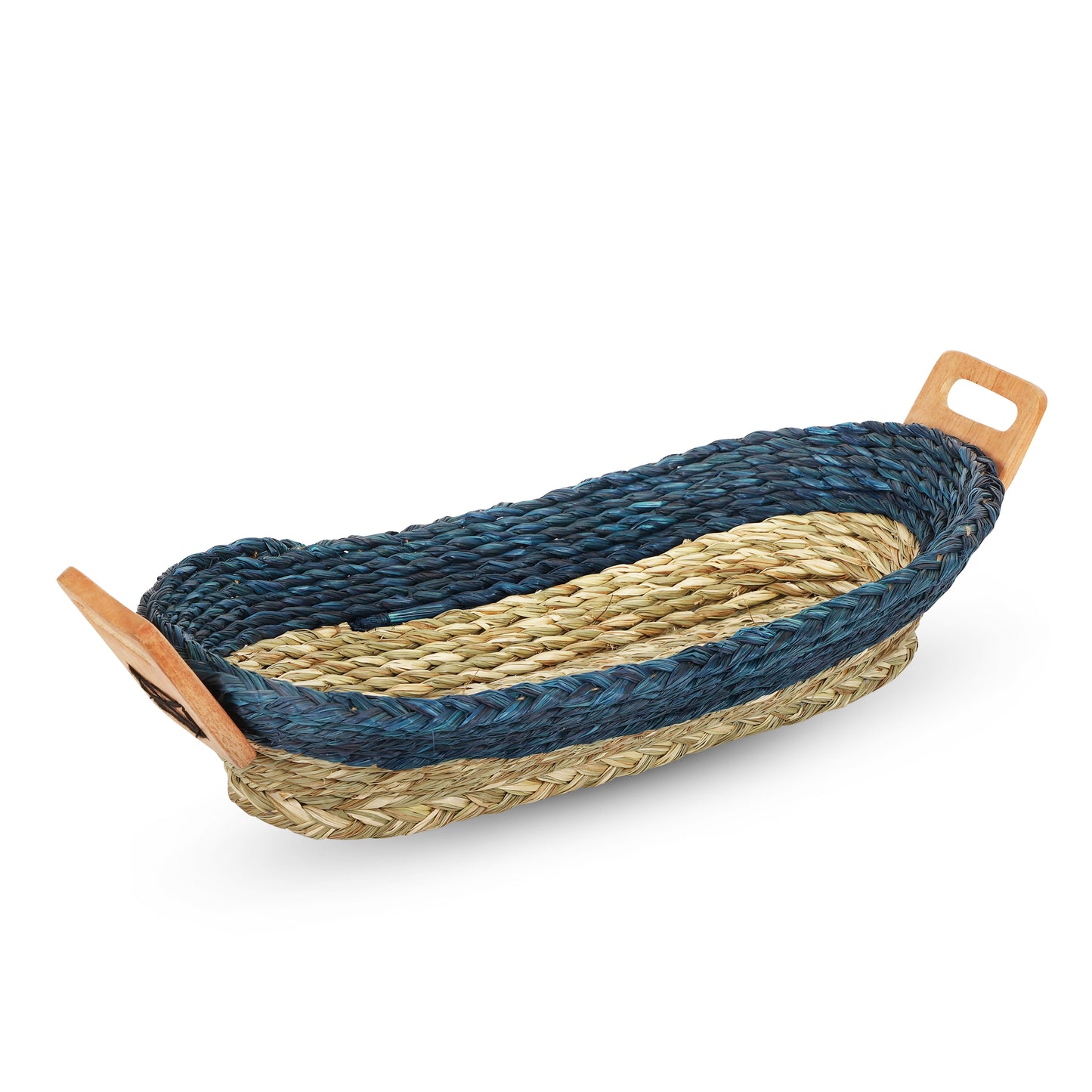 Handmade Sabai Grass Bread Basket (Teal Blue)