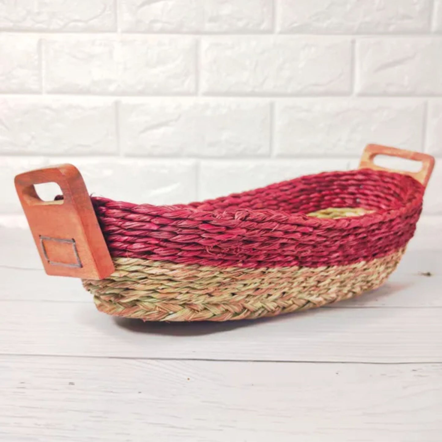 Handmade Sabai Grass Bread Basket (Red)