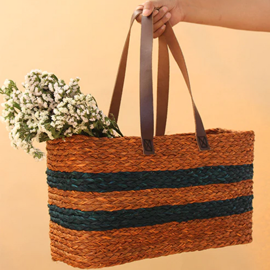 Handmade Sabai Grass Shopping Bag for Women (Orange)