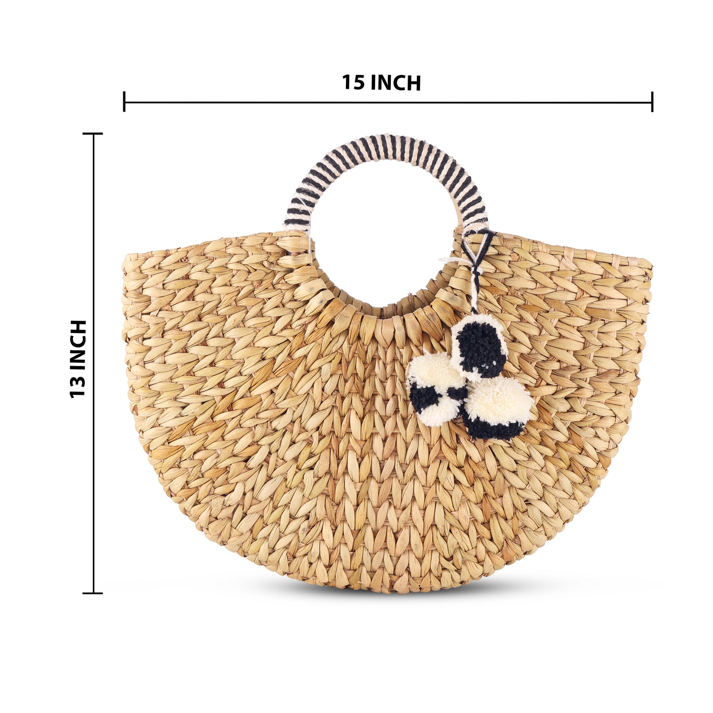 Handmade Kauna Grass Pom Pom Boho Style Beach Bag/ Basket