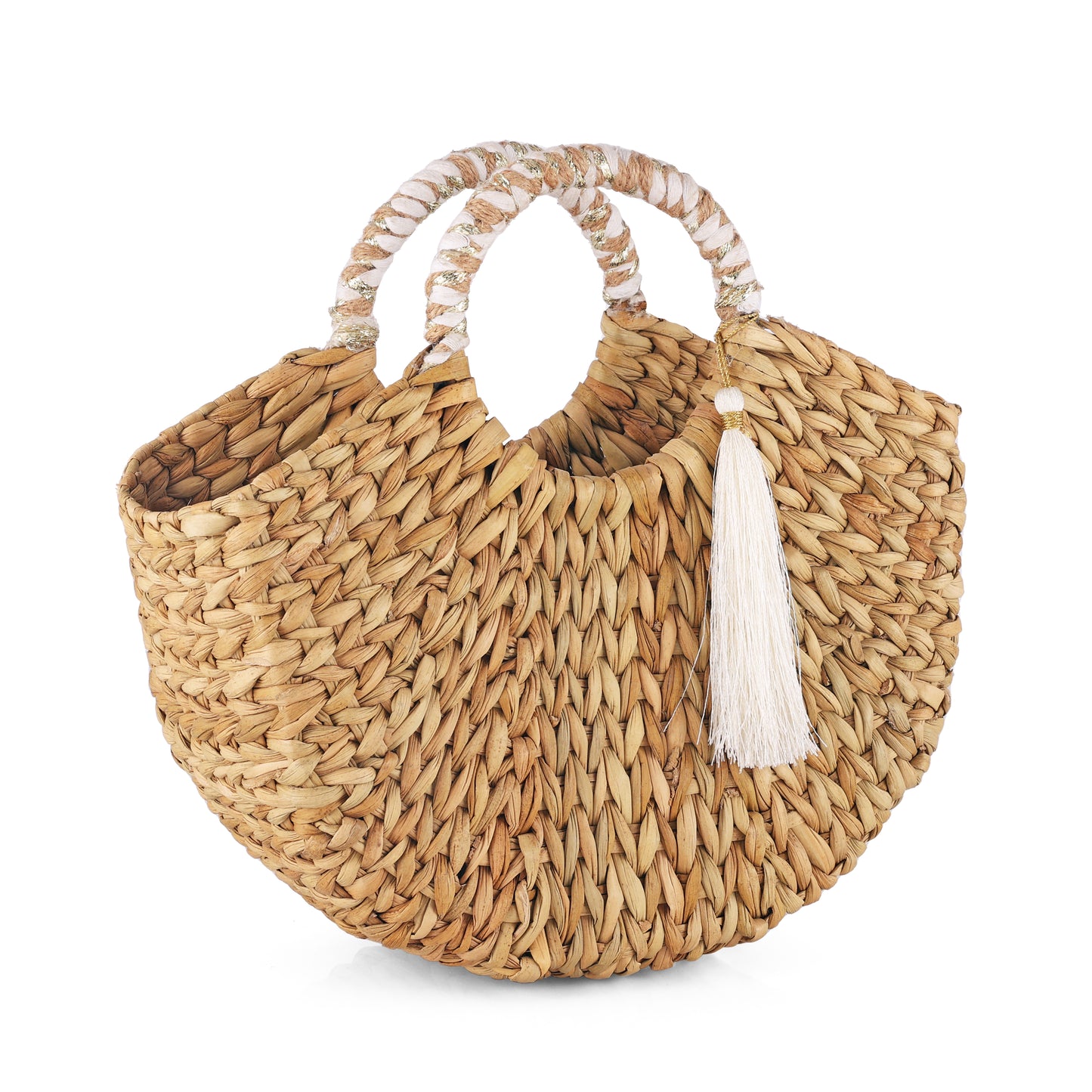 Handmade Kauna Grass White Tassel Boho Style Beach Bag/ Basket