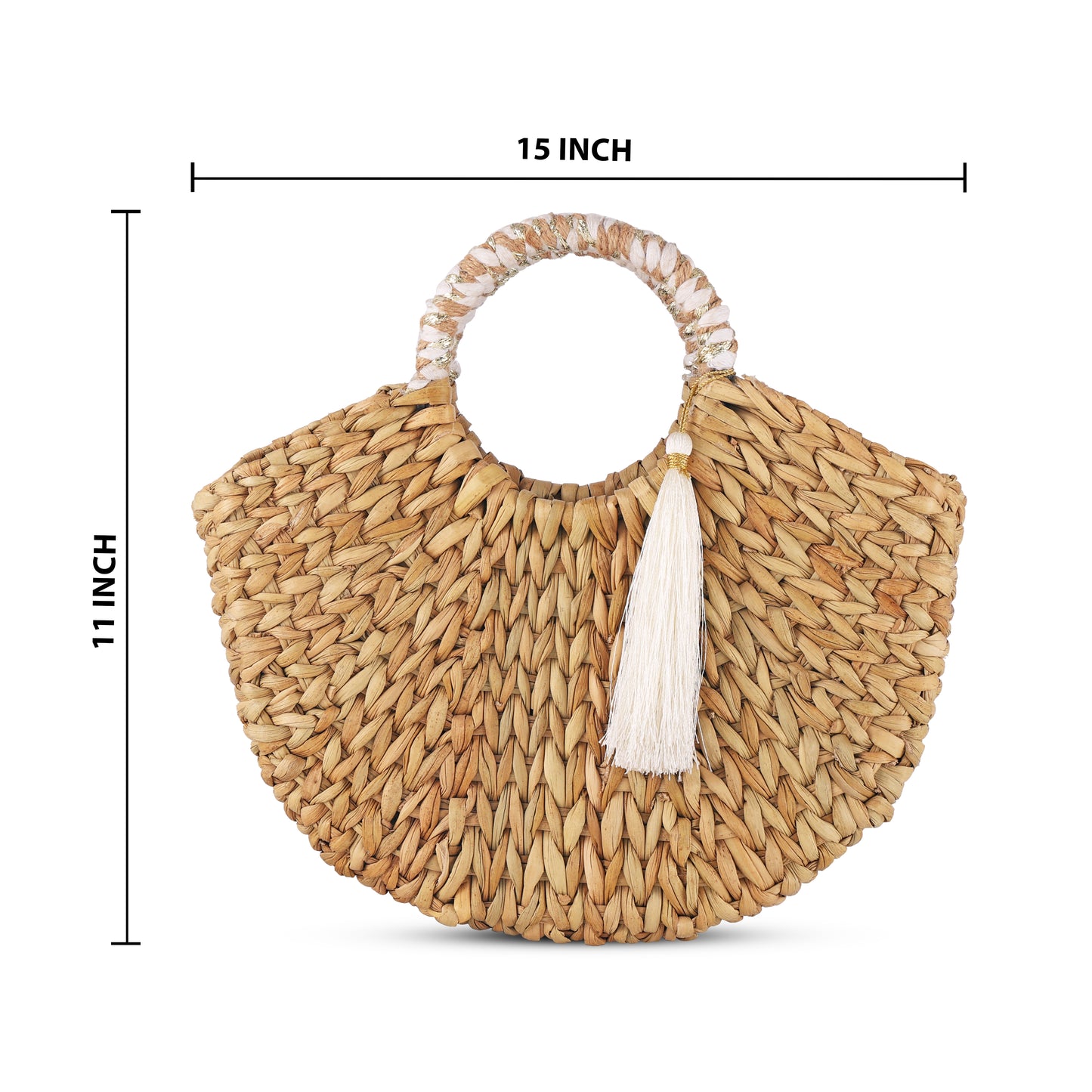 Handmade Kauna Grass White Tassel Boho Style Beach Bag/ Basket