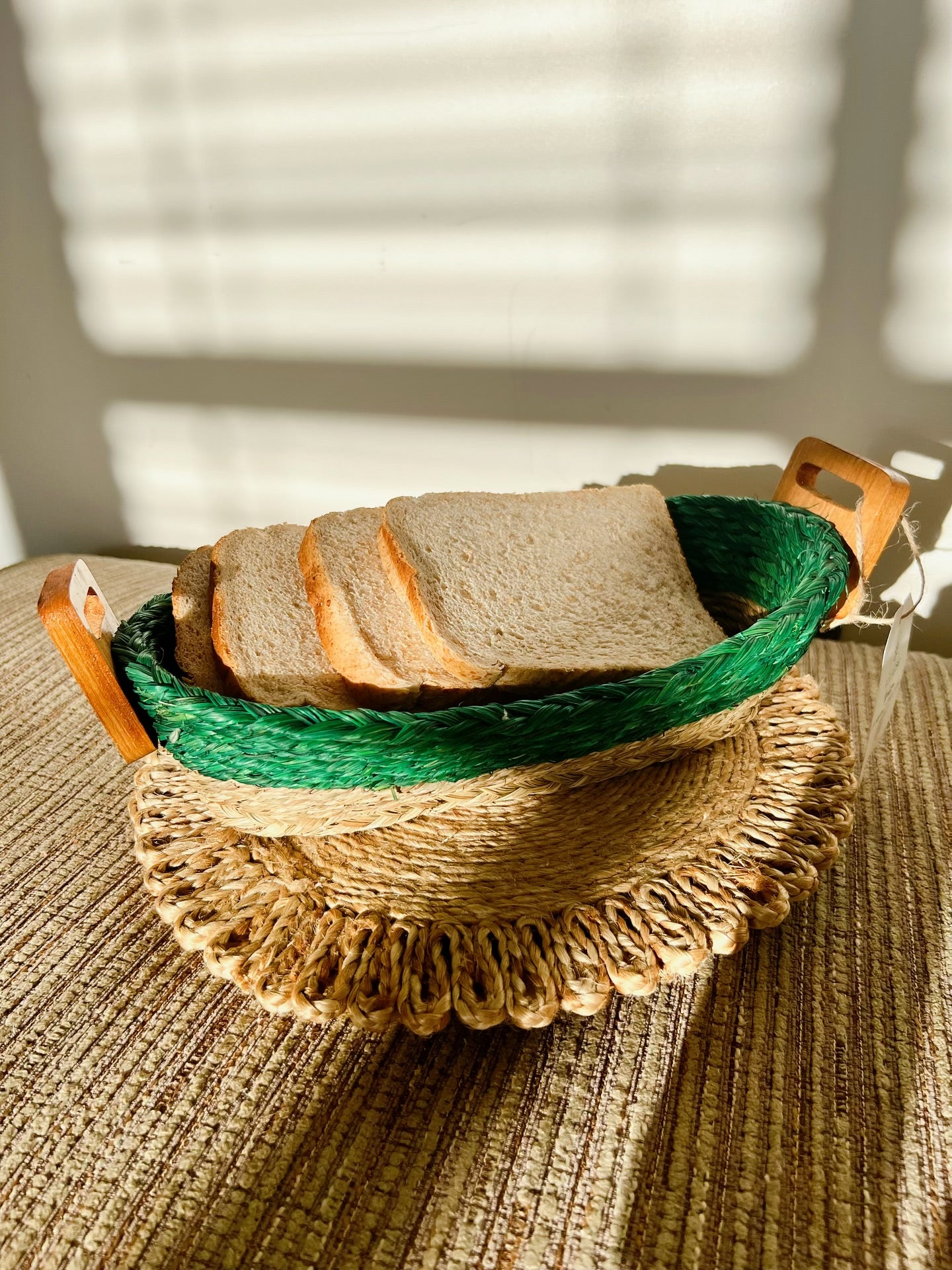 Handmade Sabai Grass Bread Basket (Green)